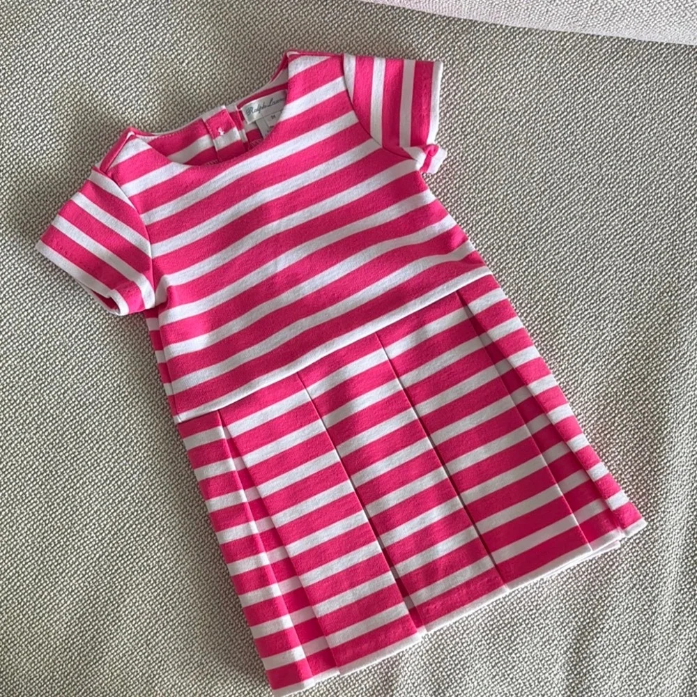 Ralph Lauren Pink and White Striped Pleated Dress